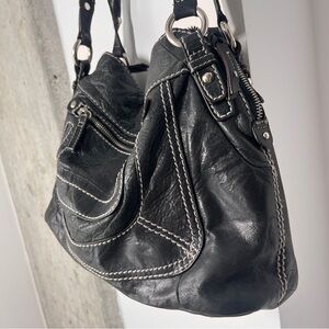 Danier Contrast Stitch Black Leather Handbag